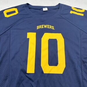 Milwaukee Brewers Jersey Adult Medium Navy Blue Yellow Number 10 Mesh Baseball